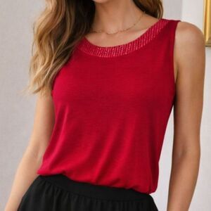 Coldwater Creek Fuscia Rep Sleeveless Sequin Neckline Flowy Tank Work Holiday